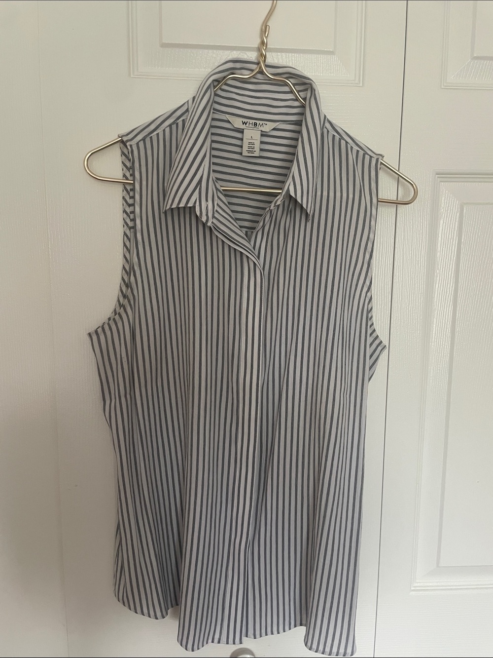 White House Black Market Sleeveless Stripe Button-Front Blouse - Black & White